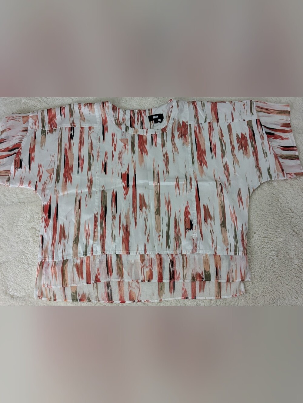 DKNY Mixed Rust Brushstroke Short Sleeve Blouse - Women Tops Size Large